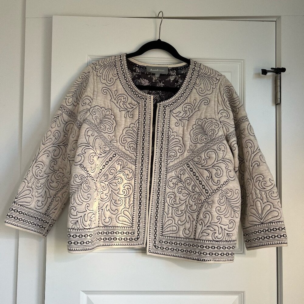 Anthropologie White Embroidered Quilt Jacket